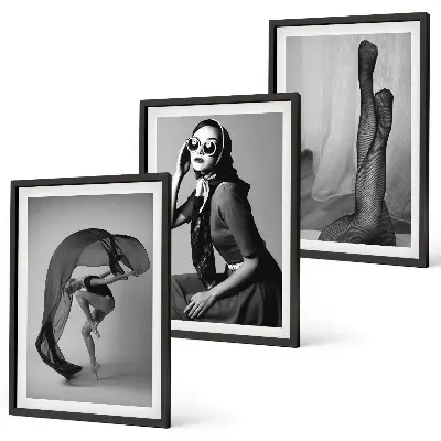 Conjunto de quadros decorativos modernos retratos de mulheres em preto e branco