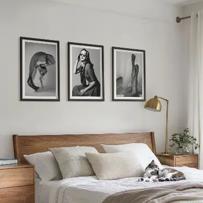 Conjunto de quadros decorativos modernos retratos de mulheres em preto e branco