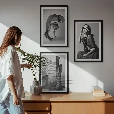 Conjunto de quadros decorativos modernos retratos de mulheres em preto e branco