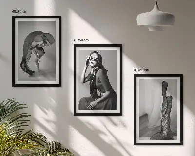 Conjunto de quadros decorativos modernos retratos de mulheres em preto e branco