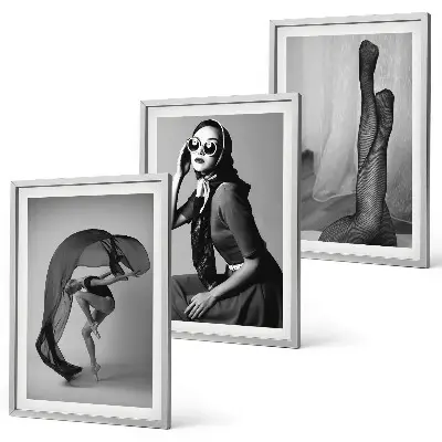 Conjunto de quadros decorativos modernos retratos de mulheres em preto e branco
