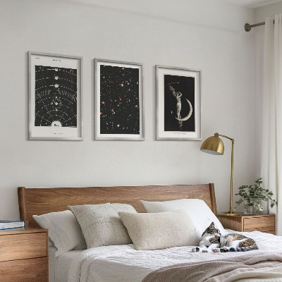 Conjunto de 3 quadros com moldura figura noturna do sistema solar