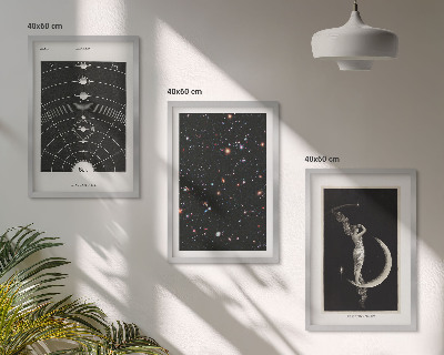 Conjunto de 3 quadros com moldura figura noturna do sistema solar