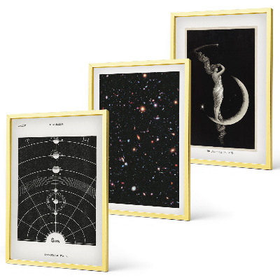Conjunto de 3 quadros com moldura figura noturna do sistema solar