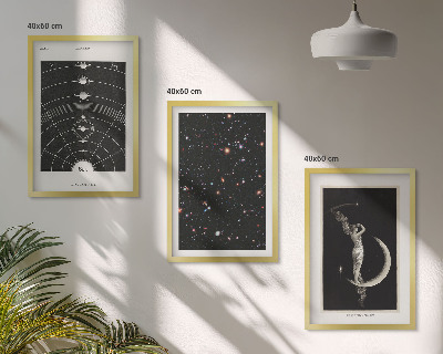 Conjunto de 3 quadros com moldura figura noturna do sistema solar