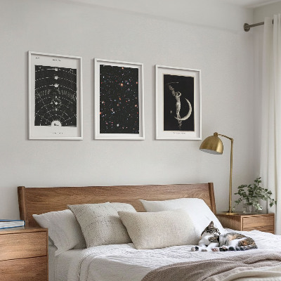Conjunto de 3 quadros com moldura figura noturna do sistema solar