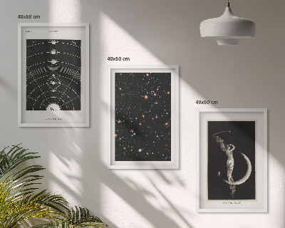 Conjunto de 3 quadros com moldura figura noturna do sistema solar