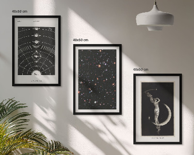 Conjunto de 3 quadros com moldura figura noturna do sistema solar