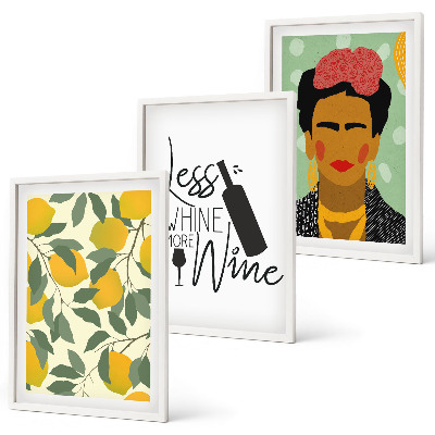 Conjunto de quadros para sala de estar Retrato de Frida com vinho de limão