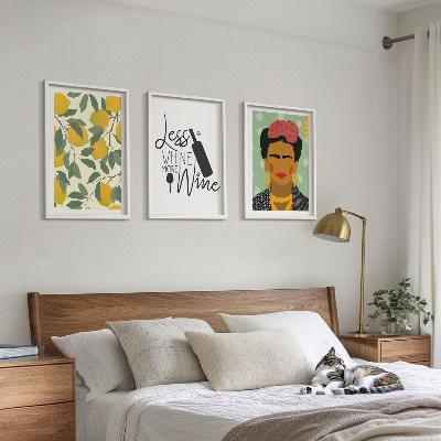 Conjunto de quadros para sala de estar Retrato de Frida com vinho de limão