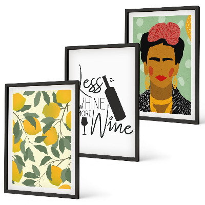 Conjunto de quadros para sala de estar Retrato de Frida com vinho de limão