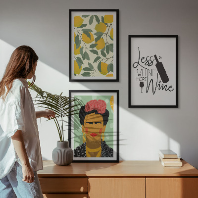 Conjunto de quadros para sala de estar Retrato de Frida com vinho de limão