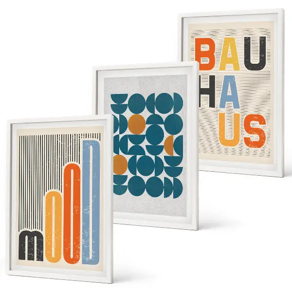 Composição de quadros moderna com padrões geométricos da Bauhaus
