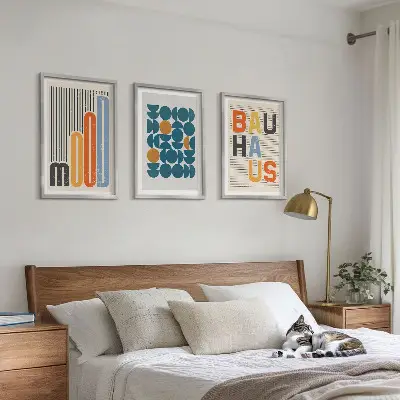 Composição de quadros moderna com padrões geométricos da Bauhaus