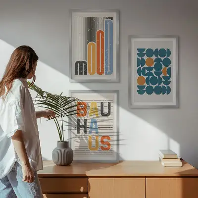 Composição de quadros moderna com padrões geométricos da Bauhaus