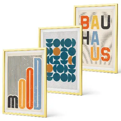 Composição de quadros moderna com padrões geométricos da Bauhaus