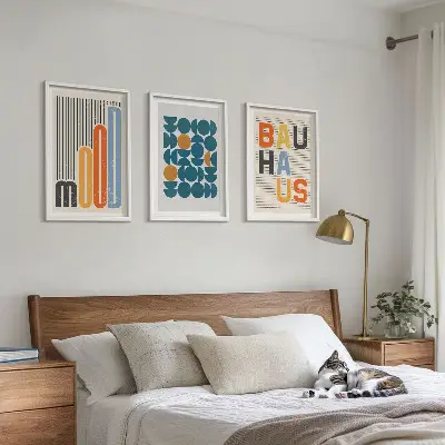 Composição de quadros moderna com padrões geométricos da Bauhaus