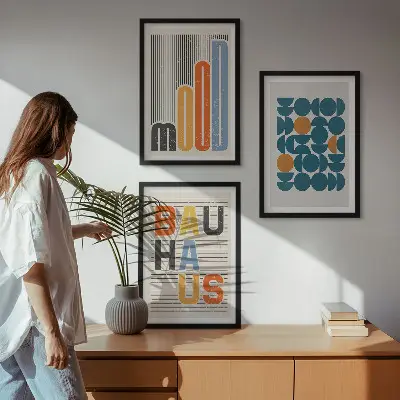 Composição de quadros moderna com padrões geométricos da Bauhaus