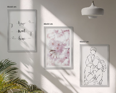 Conjunto de 3 quadros com moldura Família de flores minimalista