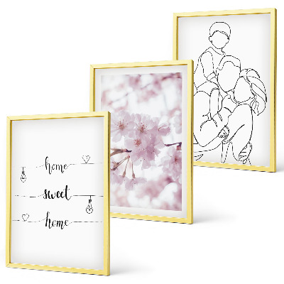Conjunto de 3 quadros com moldura Família de flores minimalista