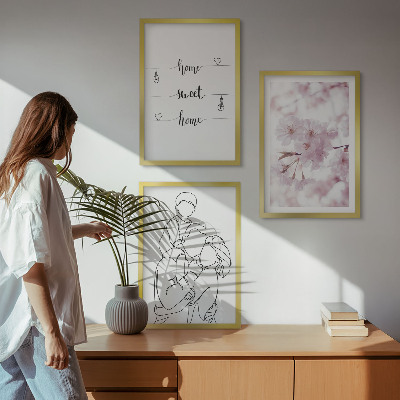 Conjunto de 3 quadros com moldura Família de flores minimalista