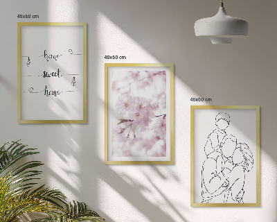 Conjunto de 3 quadros com moldura Família de flores minimalista