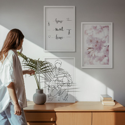 Conjunto de 3 quadros com moldura Família de flores minimalista