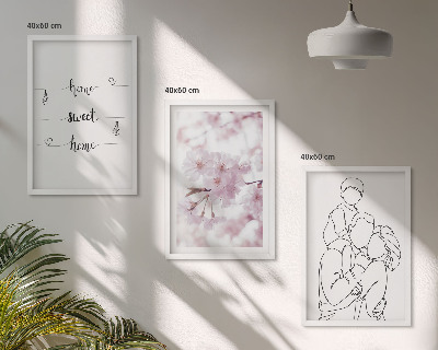 Conjunto de 3 quadros com moldura Família de flores minimalista