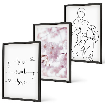 Conjunto de 3 quadros com moldura Família de flores minimalista