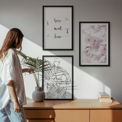 Conjunto de 3 quadros com moldura Família de flores minimalista