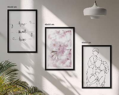 Conjunto de 3 quadros com moldura Família de flores minimalista
