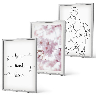 Conjunto de 3 quadros com moldura Família de flores minimalista