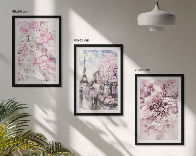 Conjunto de quadros para sala de estar Flores em tons de rosa na paisagem