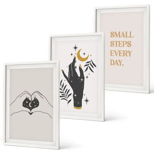 Conjunto de quadros decorativos modernos com ilustrações minimalistas estilo boho