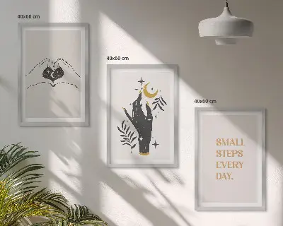 Conjunto de quadros decorativos modernos com ilustrações minimalistas estilo boho