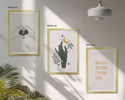 Conjunto de quadros decorativos modernos com ilustrações minimalistas estilo boho