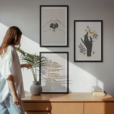 Conjunto de quadros decorativos modernos com ilustrações minimalistas estilo boho