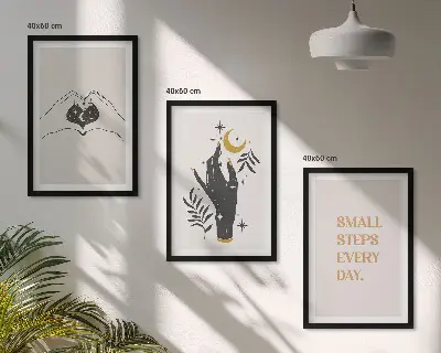 Conjunto de quadros decorativos modernos com ilustrações minimalistas estilo boho