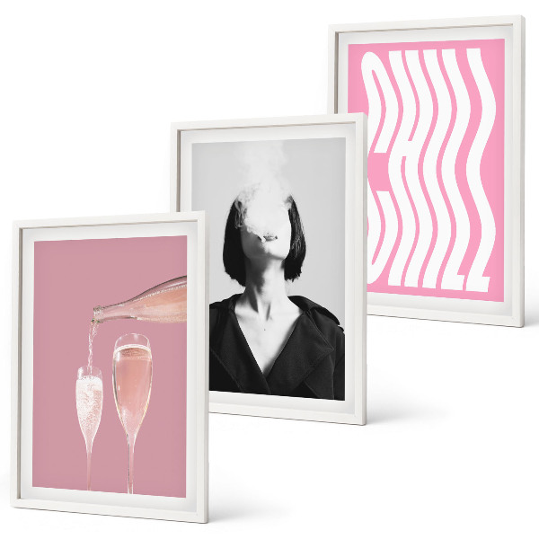 Conjunto de 3 quadros com moldura Retrato elegante com champanhe para relaxar