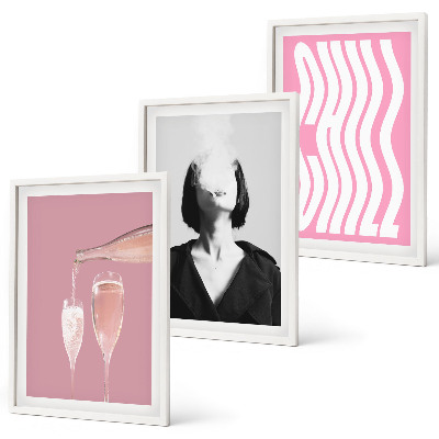 Conjunto de 3 quadros com moldura Retrato elegante com champanhe para relaxar
