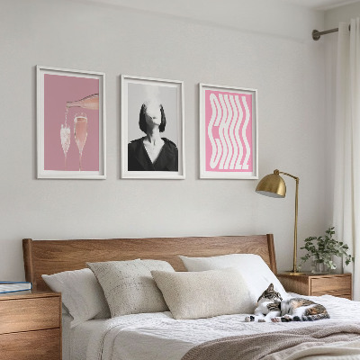 Conjunto de 3 quadros com moldura Retrato elegante com champanhe para relaxar