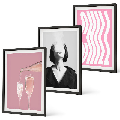 Conjunto de 3 quadros com moldura Retrato elegante com champanhe para relaxar