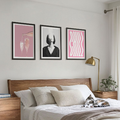 Conjunto de 3 quadros com moldura Retrato elegante com champanhe para relaxar
