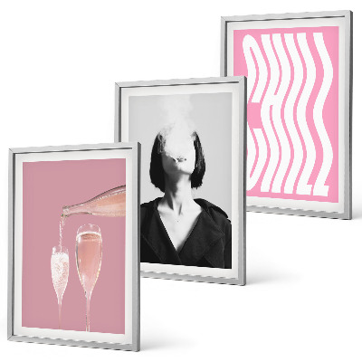 Conjunto de 3 quadros com moldura Retrato elegante com champanhe para relaxar