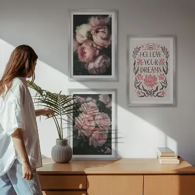Conjunto de quadros para sala de estar com inscrição Sonhos com Rosas Vintage