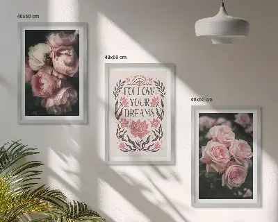 Conjunto de quadros para sala de estar com inscrição Sonhos com Rosas Vintage