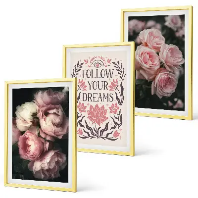 Conjunto de quadros para sala de estar com inscrição Sonhos com Rosas Vintage