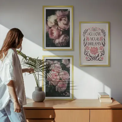 Conjunto de quadros para sala de estar com inscrição Sonhos com Rosas Vintage