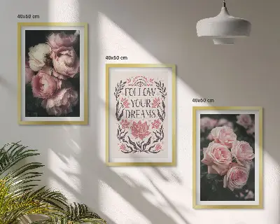 Conjunto de quadros para sala de estar com inscrição Sonhos com Rosas Vintage