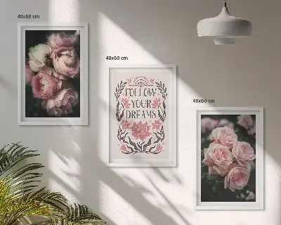 Conjunto de quadros para sala de estar com inscrição Sonhos com Rosas Vintage